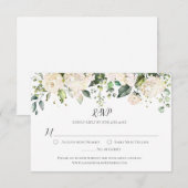 Waterverf Witte Hydrangeas en Rozen Groen RSVP Kaartje (Voorkant / Achterkant)