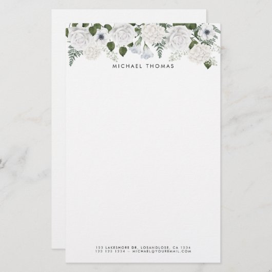 Waterverf Witte Hydrangeas & Pioenrozen gepersonal Briefpapier (Voorkant / Achterkant)