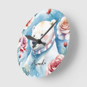Waterverf Witte IJsbeer en Rode Rozen Ronde Klok (Hoek)