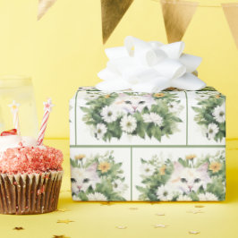 Waterverf witte kat in madeliefjes cadeaupapier