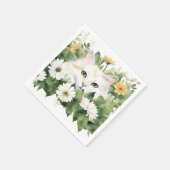 Waterverf witte kat in madeliefjes servet (Hoek)