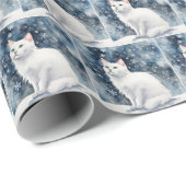 Waterverf witte kat in sneeuwvlokken cadeaupapier (Rol Hoek)