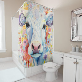 Waterverf Witte Koe Bubble Soft Douchegordijn