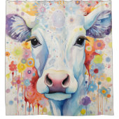 Waterverf Witte Koe Bubble Soft Douchegordijn (Voorkant)