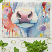 Waterverf Witte Koe Bubble Soft Theedoek (Gevouwen)