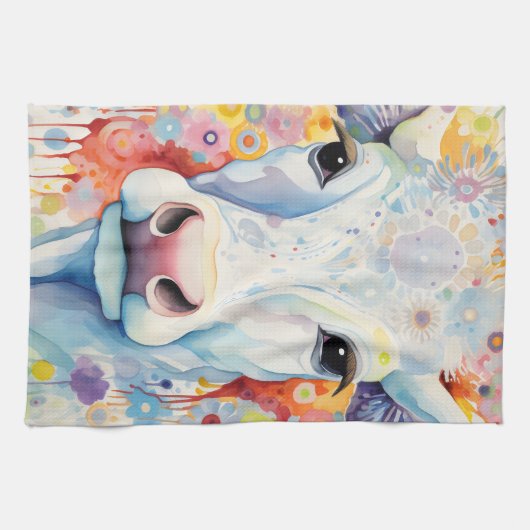 Waterverf Witte Koe Bubble Soft Theedoek (Horizontaal)