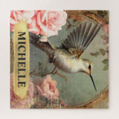 Waterverf Witte Kolibrie & Roze Rozen Legpuzzel (Horizontaal)