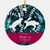 Waterverf witte konijnen kerstversiering keramisch ornament (Voorkant)