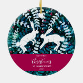 Waterverf witte konijnen kerstversiering keramisch ornament (Achterkant)