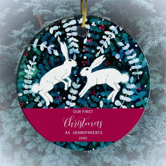 Waterverf witte konijnen kerstversiering keramisch ornament