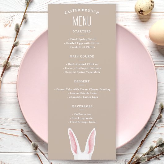Waterverf Witte Konijnenoren Op Beige Paasbrunch Menu