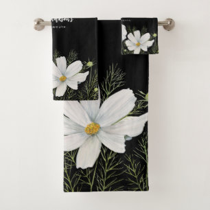 Waterverf Witte Kosmos Bloemen Botanische Schilder Bad Handdoek