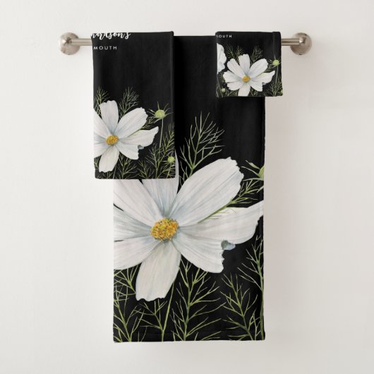 Waterverf Witte Kosmos Bloemen Botanische Schilder Bad Handdoek (Insitu)