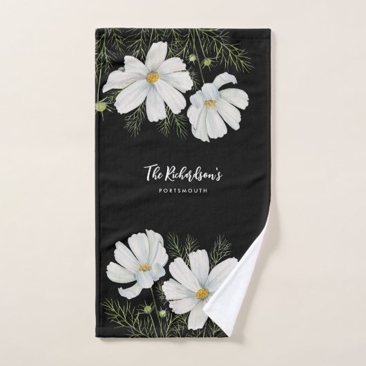 Waterverf Witte Kosmos Bloemen Botanische Schilder Bad Handdoek (Handdoek)