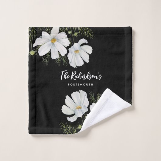 Waterverf Witte Kosmos Bloemen Botanische Schilder Bad Handdoek (Wasdoekje)