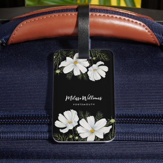 Waterverf Witte Kosmos Bloemen Botanische Schilder Bagagelabel (Achter Insitu 4)