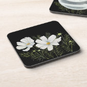 Waterverf Witte Kosmos Bloemen Botanische Schilder Bier Onderzetter (Linkerzijde)