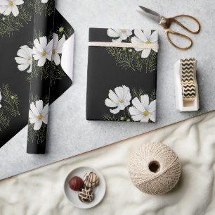 Waterverf Witte Kosmos Bloemen Botanische Schilder Cadeaupapier