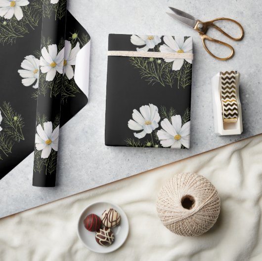 Waterverf Witte Kosmos Bloemen Botanische Schilder Cadeaupapier (Crafts)