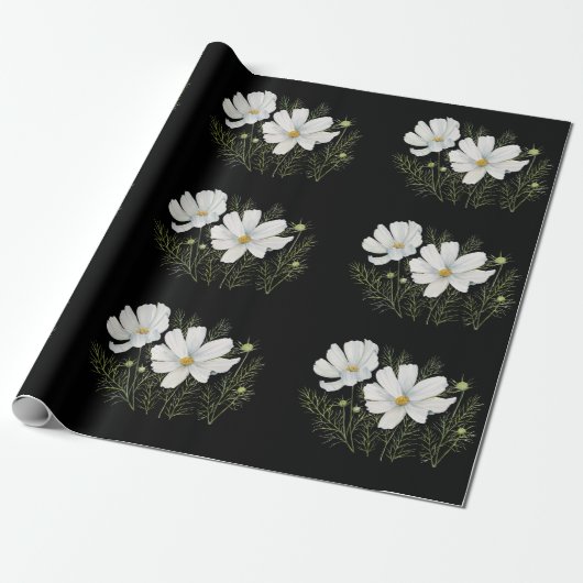 Waterverf Witte Kosmos Bloemen Botanische Schilder Cadeaupapier (Uitgerold)