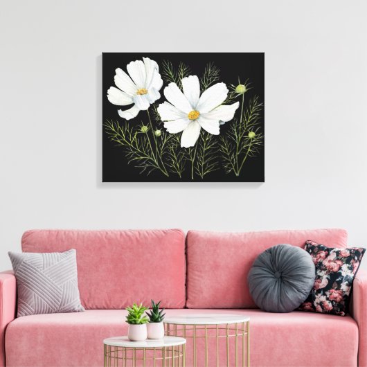 Waterverf Witte Kosmos Bloemen Botanische Schilder Canvas Afdruk (Insitu (Woonkamer))
