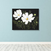 Waterverf Witte Kosmos Bloemen Botanische Schilder Canvas Afdruk (Insitu (Houten vloer))