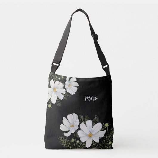 Waterverf Witte Kosmos Bloemen Botanische Schilder Crossbody Tas (Voorkant)