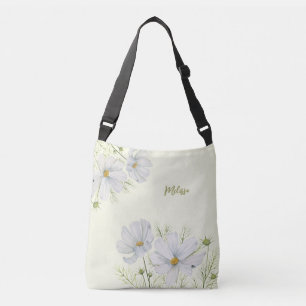 Waterverf Witte Kosmos Bloemen Botanische Schilder Crossbody Tas