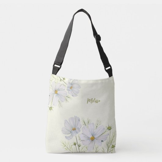 Waterverf Witte Kosmos Bloemen Botanische Schilder Crossbody Tas (Voorkant)