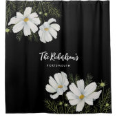 Waterverf Witte Kosmos Bloemen Botanische Schilder Douchegordijn (Voorkant)