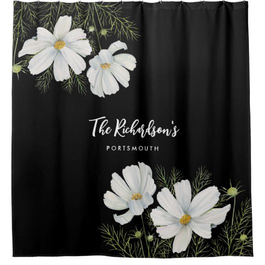 Waterverf Witte Kosmos Bloemen Botanische Schilder Douchegordijn (Voorkant)