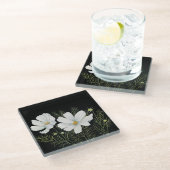 Waterverf Witte Kosmos Bloemen Botanische Schilder Glazen Onderzetter (Schuin)