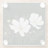 Waterverf Witte Kosmos Bloemen Botanische Schilder Glazen Onderzetter (Achterkant)