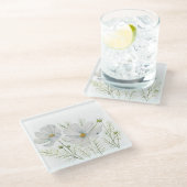 Waterverf Witte Kosmos Bloemen Botanische Schilder Glazen Onderzetter (Schuin)