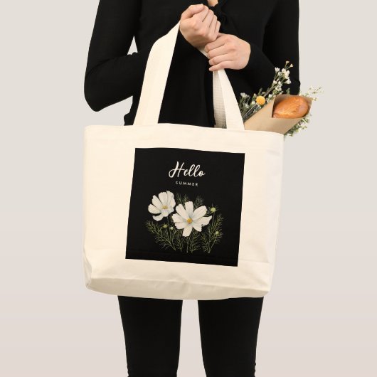 Waterverf Witte Kosmos Bloemen Botanische Schilder Grote Tote Bag (Voorkant (product))