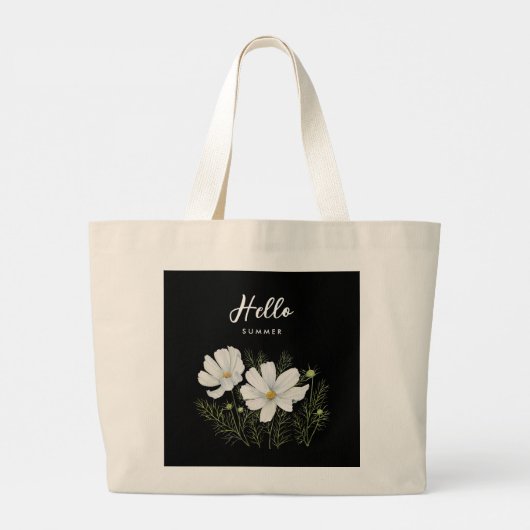Waterverf Witte Kosmos Bloemen Botanische Schilder Grote Tote Bag (Achterkant)