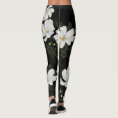 Waterverf Witte Kosmos Bloemen Botanische Schilder Leggings (Achterkant)