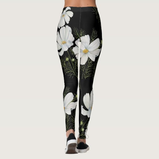 Waterverf Witte Kosmos Bloemen Botanische Schilder Leggings (Achterkant)