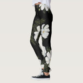 Waterverf Witte Kosmos Bloemen Botanische Schilder Leggings (Links)