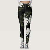 Waterverf Witte Kosmos Bloemen Botanische Schilder Leggings (Voorkant)