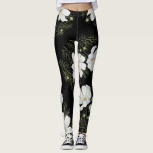 Waterverf Witte Kosmos Bloemen Botanische Schilder Leggings