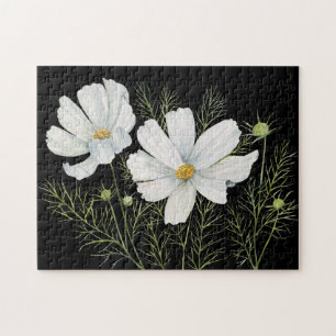 Waterverf Witte Kosmos Bloemen Botanische Schilder Legpuzzel