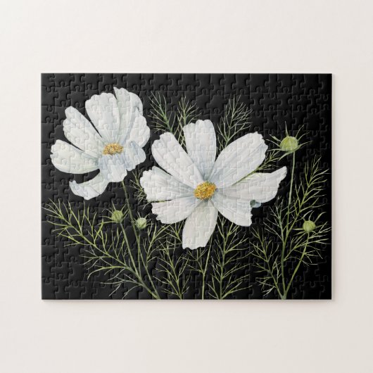 Waterverf Witte Kosmos Bloemen Botanische Schilder Legpuzzel (Horizontaal)