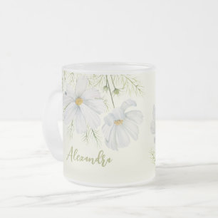 Waterverf Witte Kosmos Bloemen Botanische Schilder Matglas Koffiemok