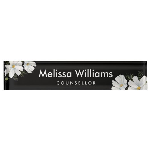 Waterverf Witte Kosmos Bloemen Botanische Schilder Naambordje (Voorkant)