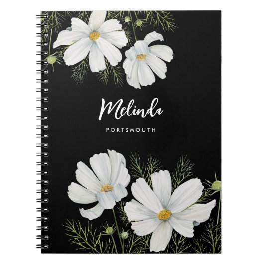 Waterverf Witte Kosmos Bloemen Botanische Schilder Notitieboek (Voorkant)