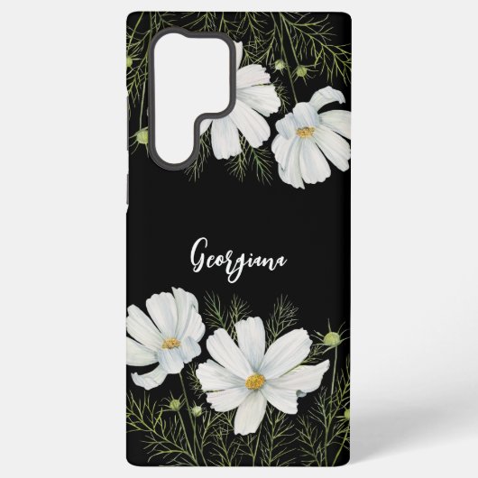 Waterverf Witte Kosmos Bloemen Botanische Schilder Samsung Galaxy Hoesje (Achterkant)