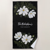 Waterverf Witte Kosmos Bloemen Botanische Schilder Strandlaken (Voorkant)