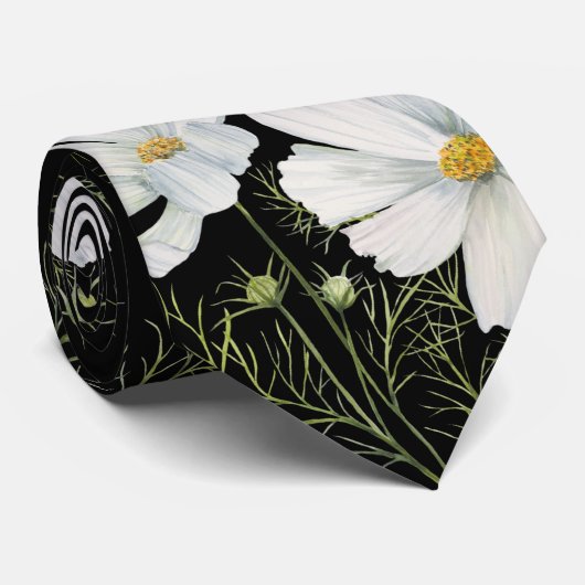 Waterverf Witte Kosmos Bloemen Botanische Schilder Stropdas (Opgerold)