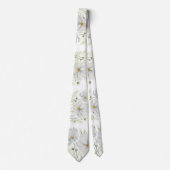 Waterverf Witte Kosmos Bloemen Botanische Schilder Stropdas (Voorkant)